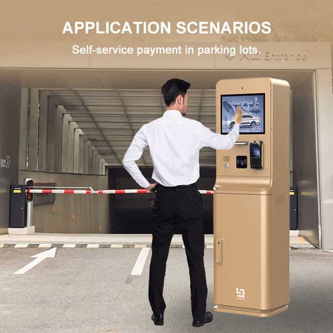 Parking Payment Kiosk With 21.5 Inch High Brightness Touch Screen Cash Credit Card QR Code NFC Payment