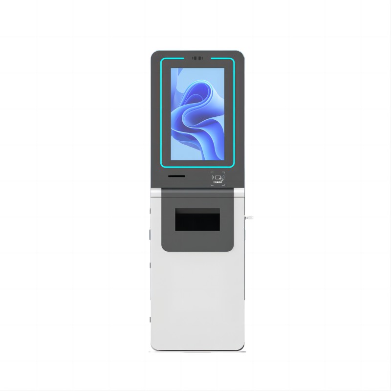 Free Standing 19 inch Airport Check In Kiosk With HD CCTV Camera Recycler ADA Passport Scanner
